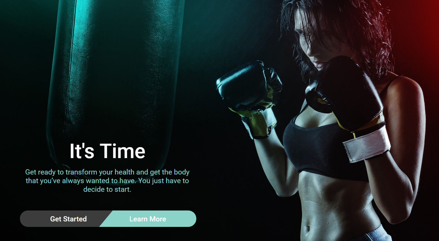 Fitness Website Fitness Website Homepage with a Fit Woman and a Punching Bag